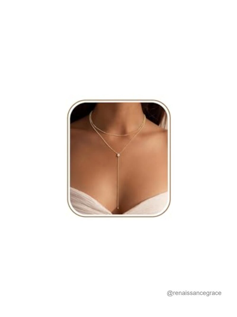 14K Gold Plated Lariat Necklace Y Shaped Long Layer Drop Pearl CZ Charm